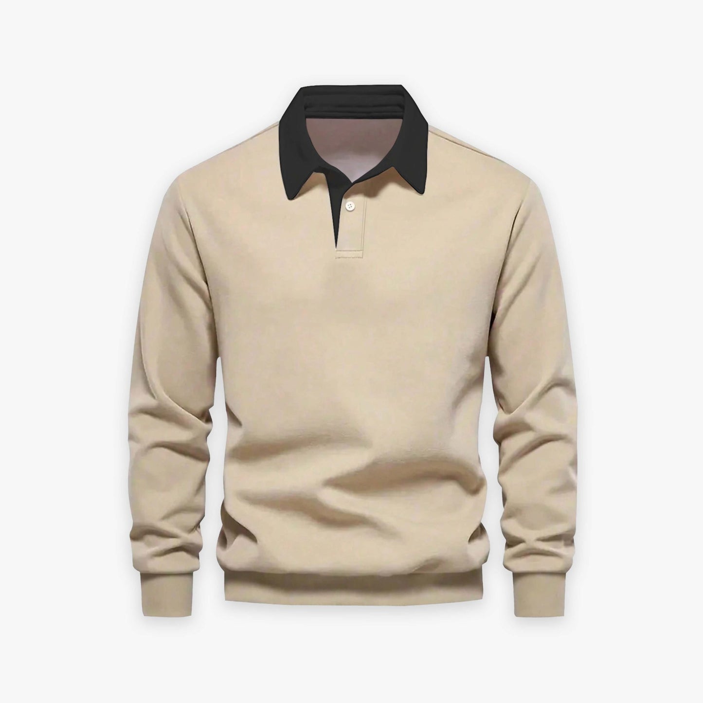 Beige with Black multicolor Polo Collar Long Sleeves Sweatshirt