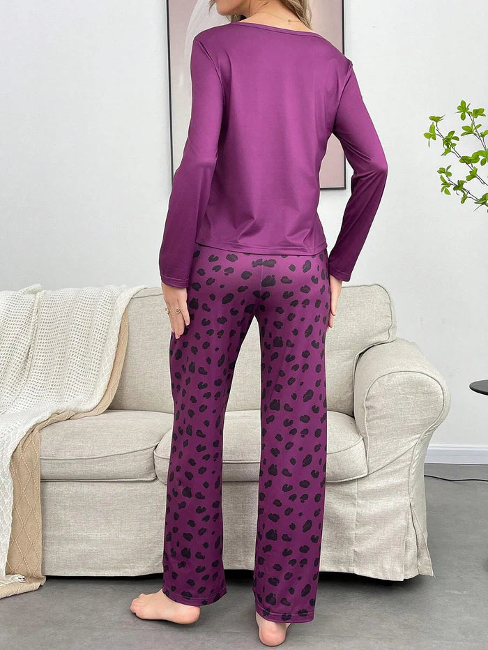 Purple Leopard Skin Printed Night Suit