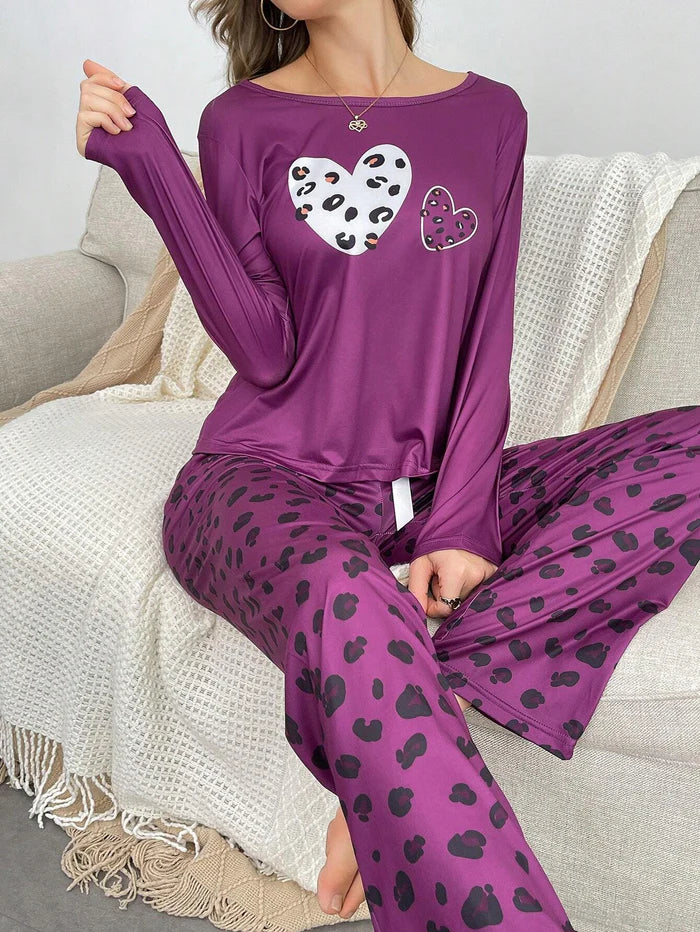 Purple Leopard Skin Printed Night Suit