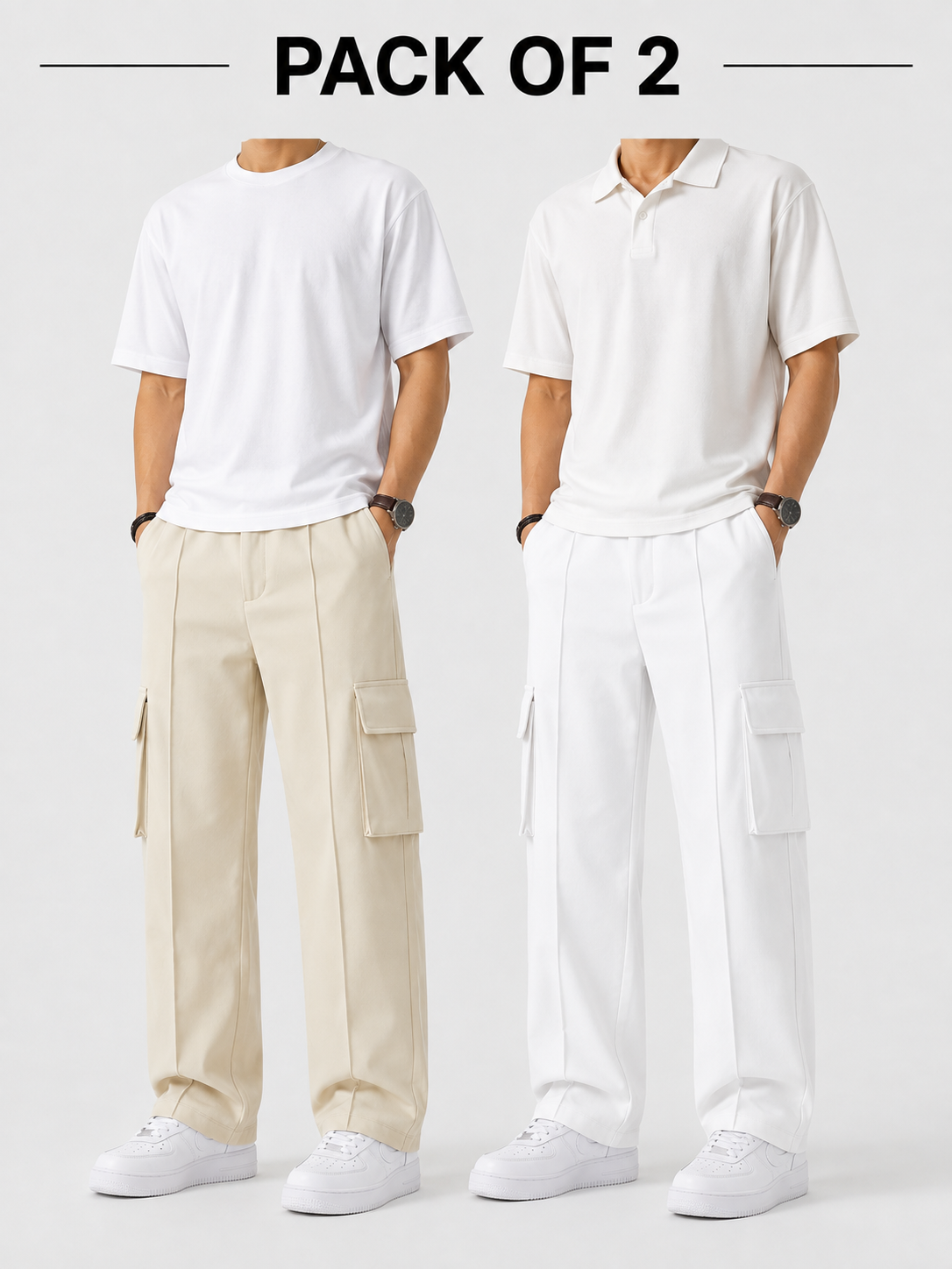 Pack of two Cargo Trousers ( Beige & White )