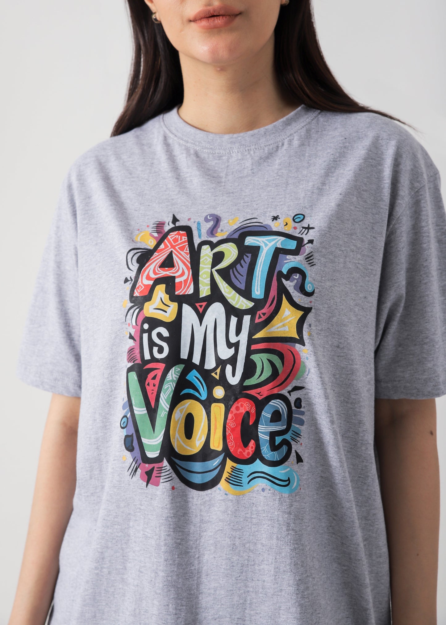 Art In My Voice Printed T-Shirt -Hether Grey