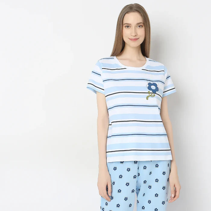 Blue Lily Printed Night Suit