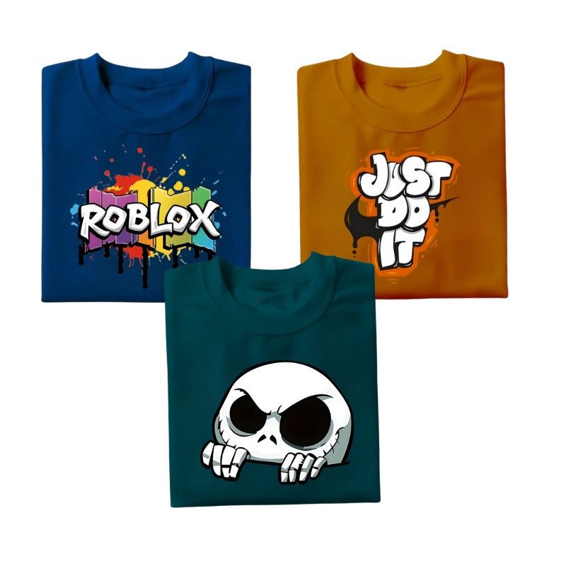 Pack of Three Roblox Do it Skull Printed T-Shirt for kids