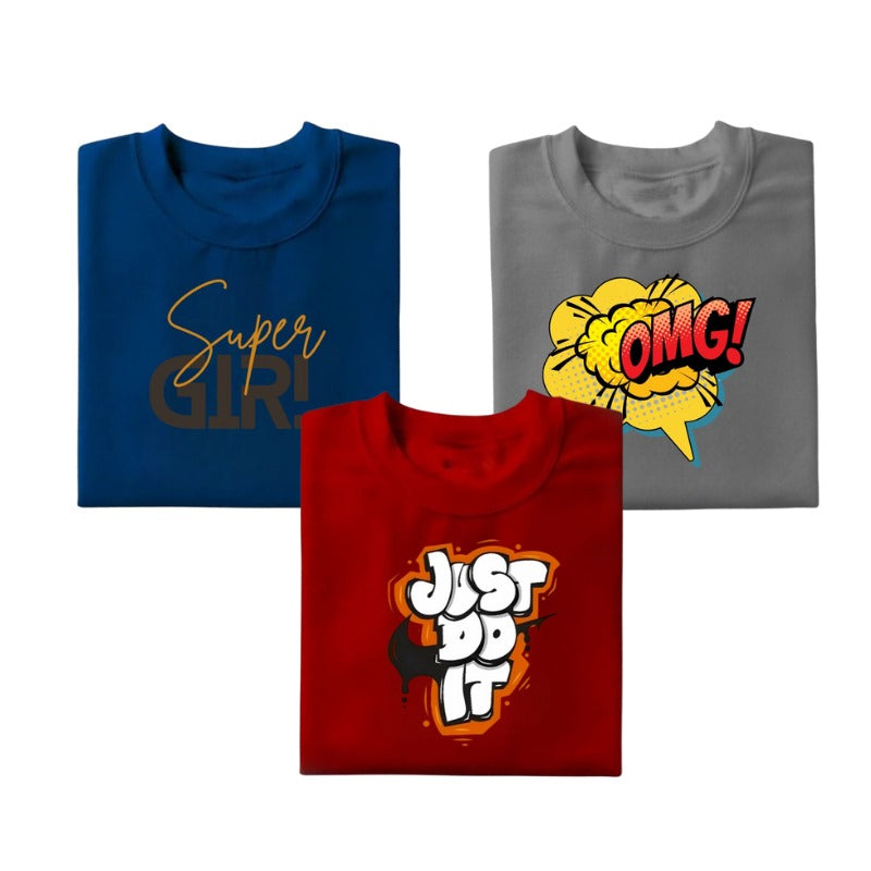 Pack of Three Girl Omg Do it Printed T-Shirt for kids