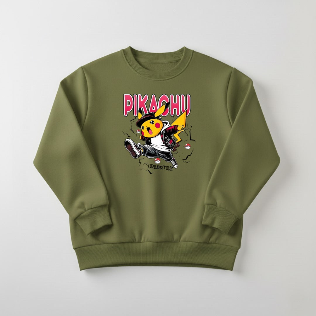 Green Pikachu Printed Sweatshirt For Women