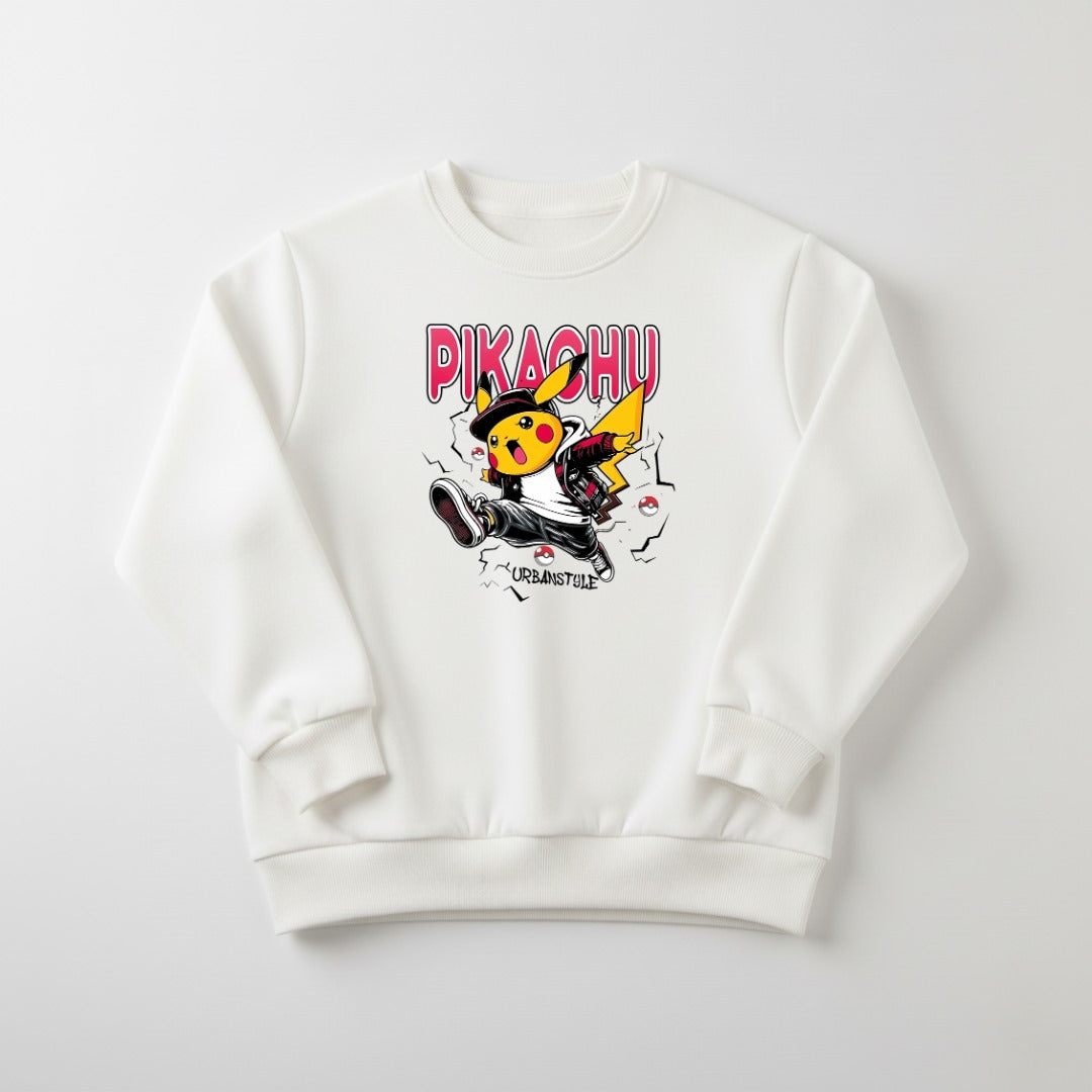 White Pikachu Printed Sweatshirt For Women