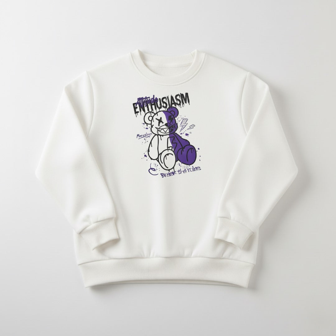 Whte Enthusiasm Printed Sweatshirt For Women