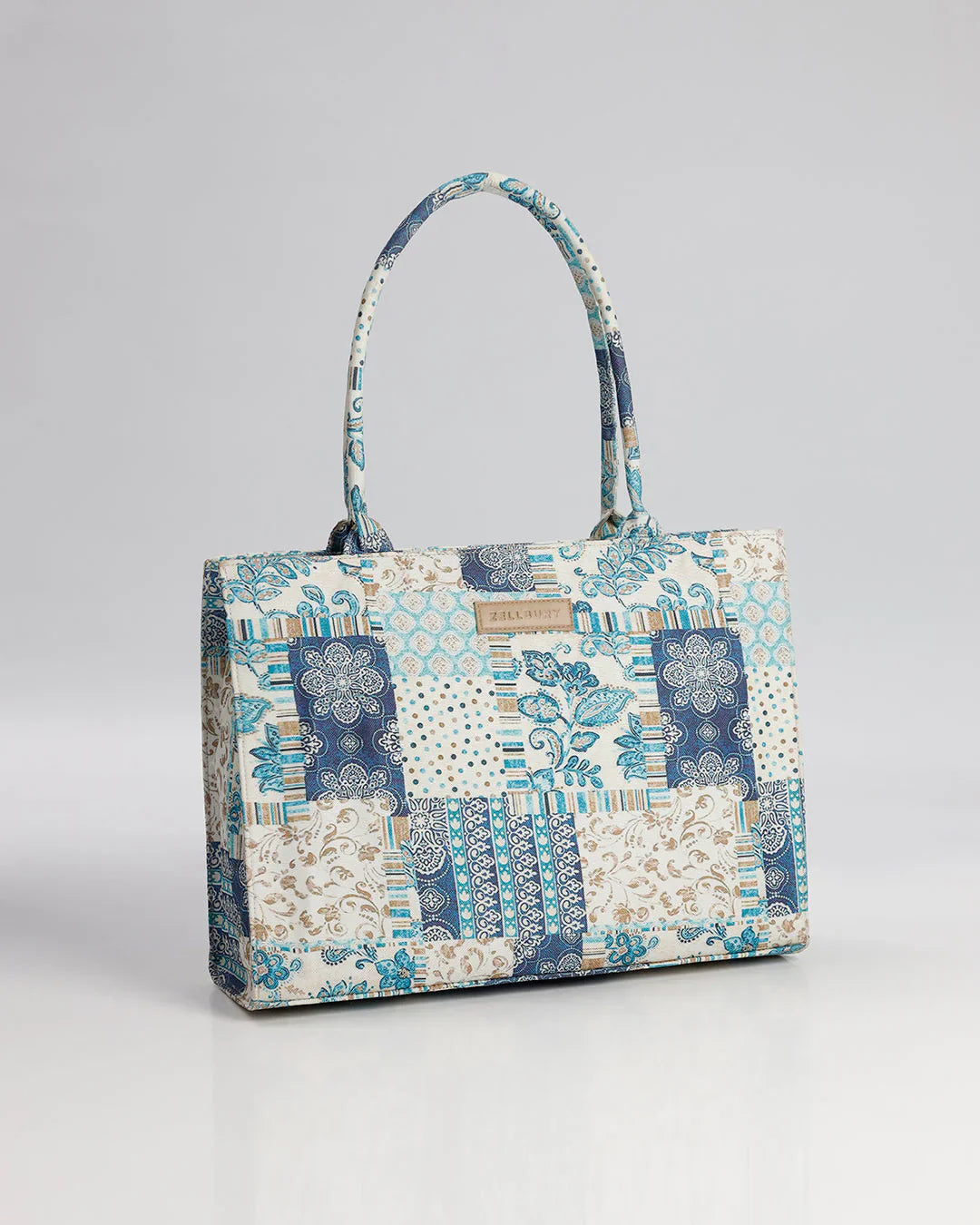 ARTISTIC BLUE PATCHWORK CANVAS BAG