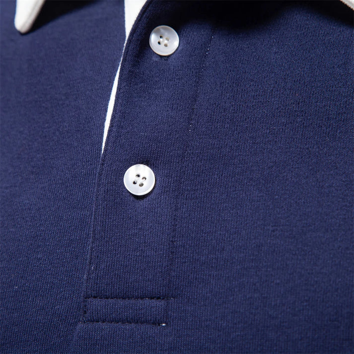 Navy blue with white multicolor Polo Collar Long Sleeves Sweatshirt