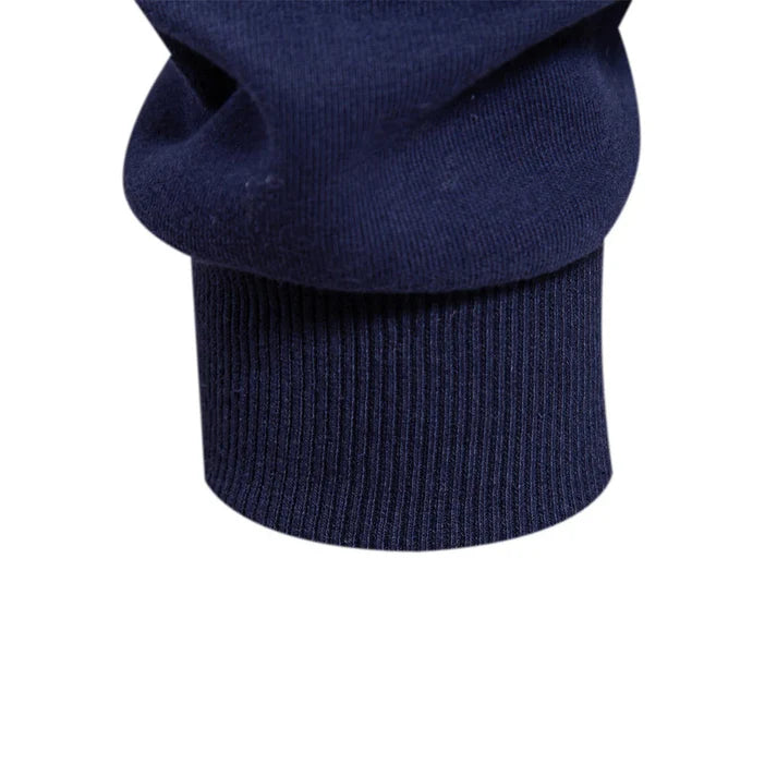 Navy blue with white multicolor Polo Collar Long Sleeves Sweatshirt