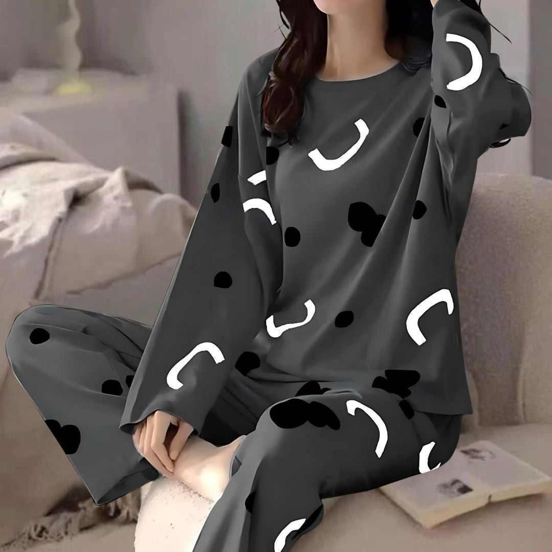 Charcoal Pattern Printed Woman Night Suit