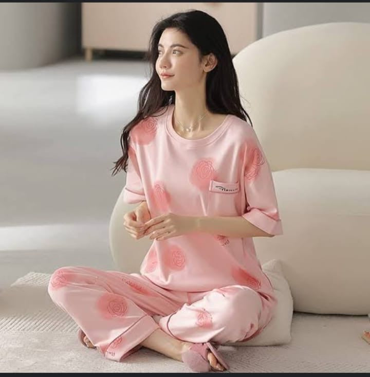 Pink Cherry Blossom Printed pj set