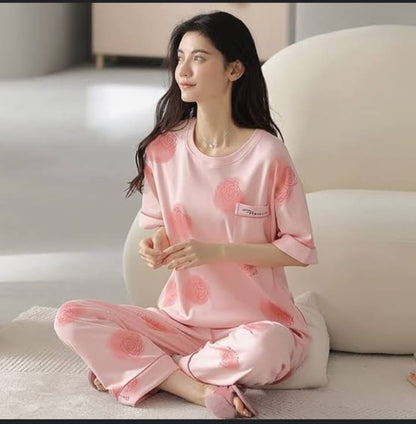 Pink Cherry Blossom Printed pj set