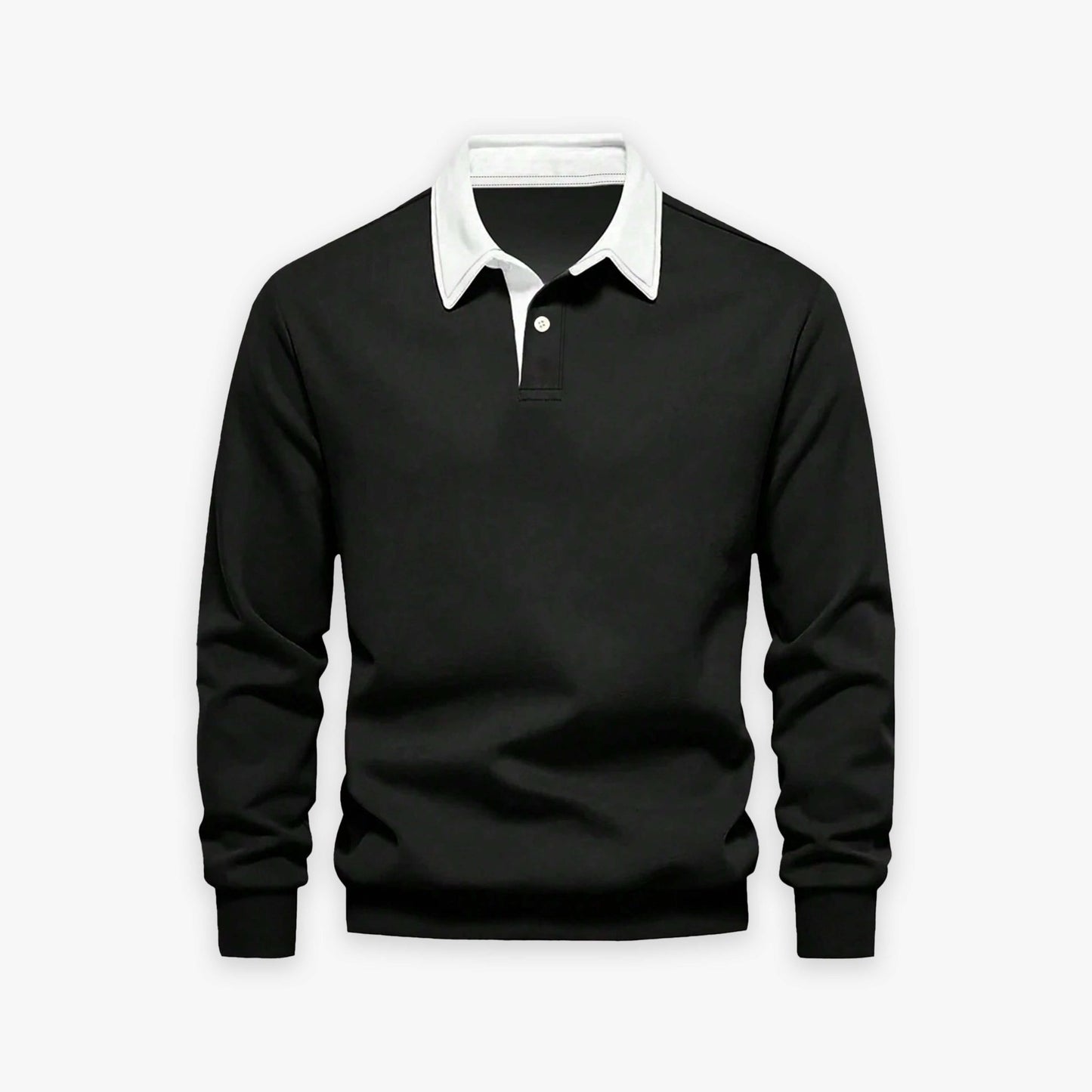 Black with white multicolor Polo Collar Long Sleeves Sweatshirt