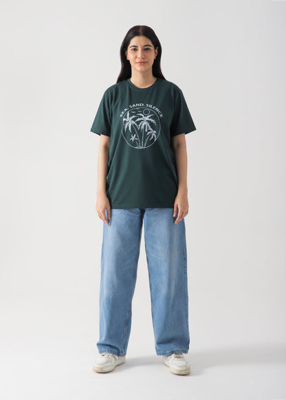 Sea.Sand.Silence Printed T-Shirt-Bottle Green