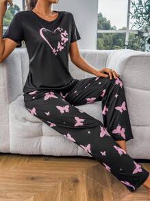 Butterfly Heart printed Pj suit