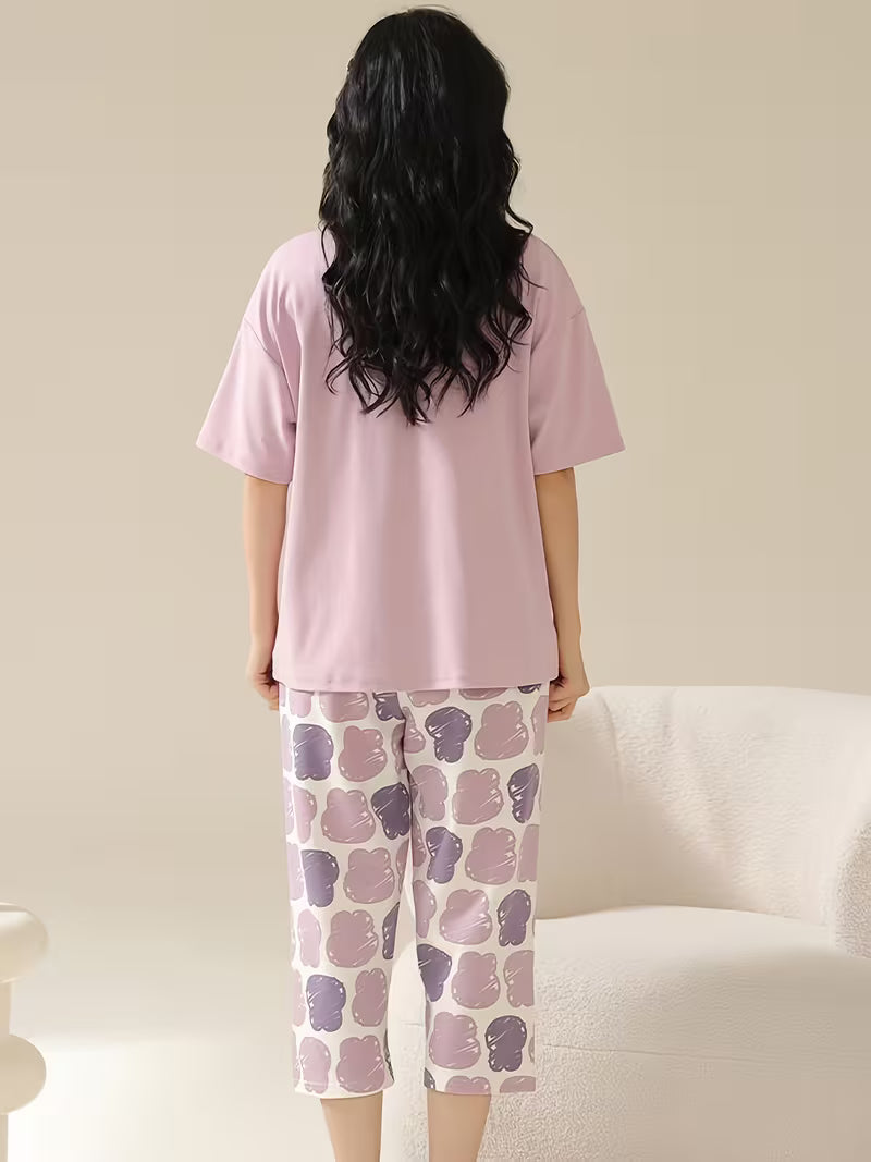 Purple Good Night  Printed Pj set