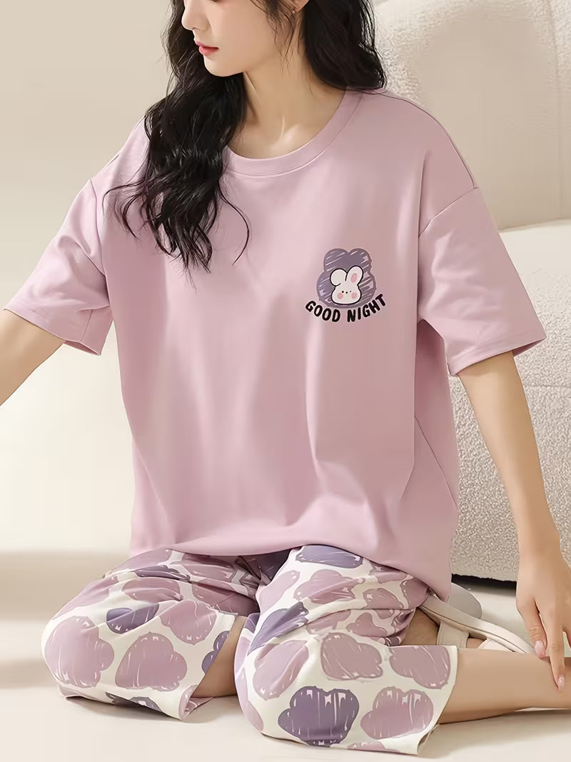 Purple Good Night  Printed Pj set