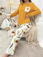 Yellow Flower Pocket Printed Pj set
