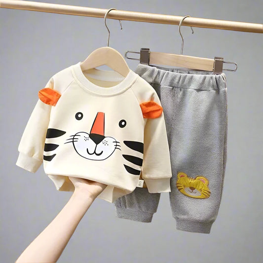 Off white tiger Print Sweatshirt With Trouser For Kids