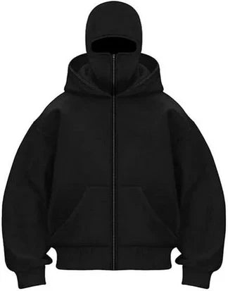 Black Balaclava Ninja Zipper Hoodie Jacket For Men