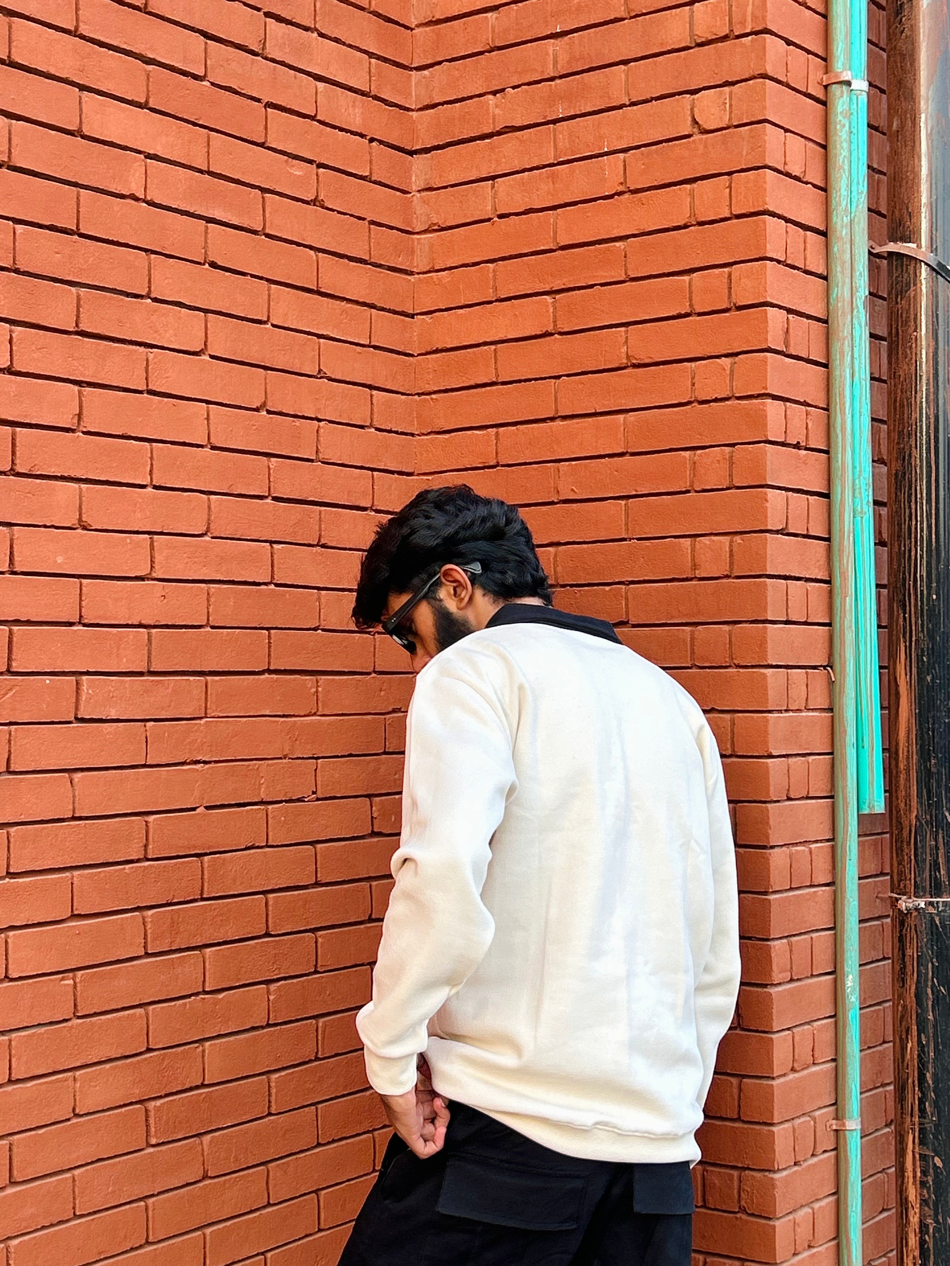 Beige  with Black Collar Fleece Polo For men