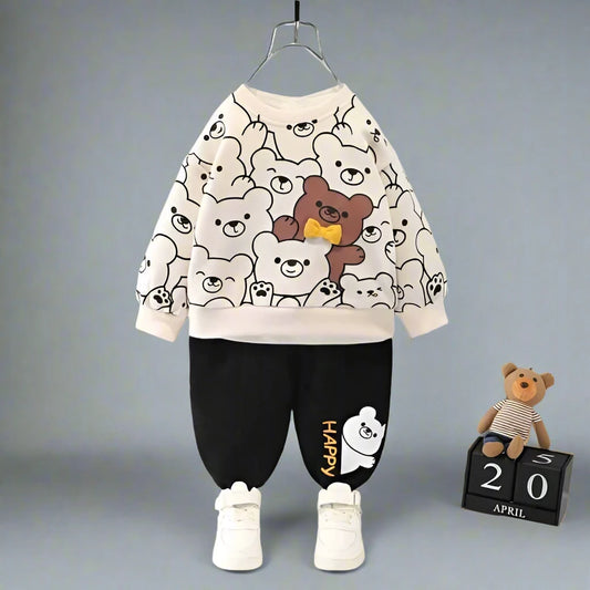 white Bears Print Sweatshirt With Trouser For Kids