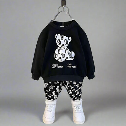 Black Bears Print Sweatshirt With Trouser For Kids