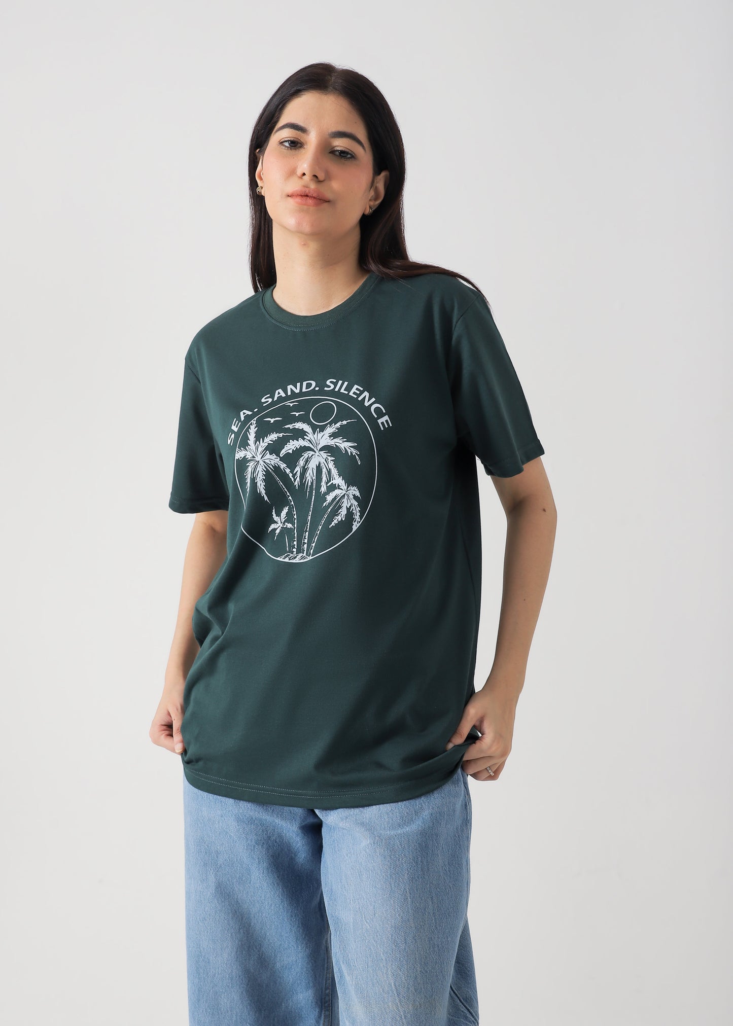 Sea.Sand.Silence Printed T-Shirt-Bottle Green