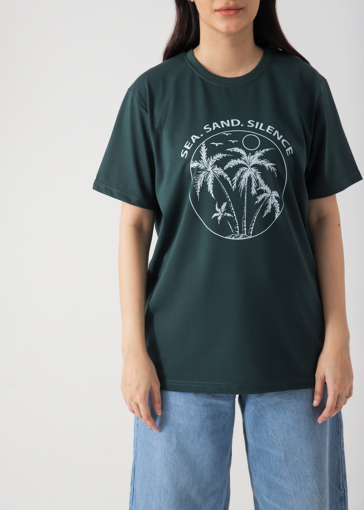 Sea.Sand.Silence Printed T-Shirt-Bottle Green