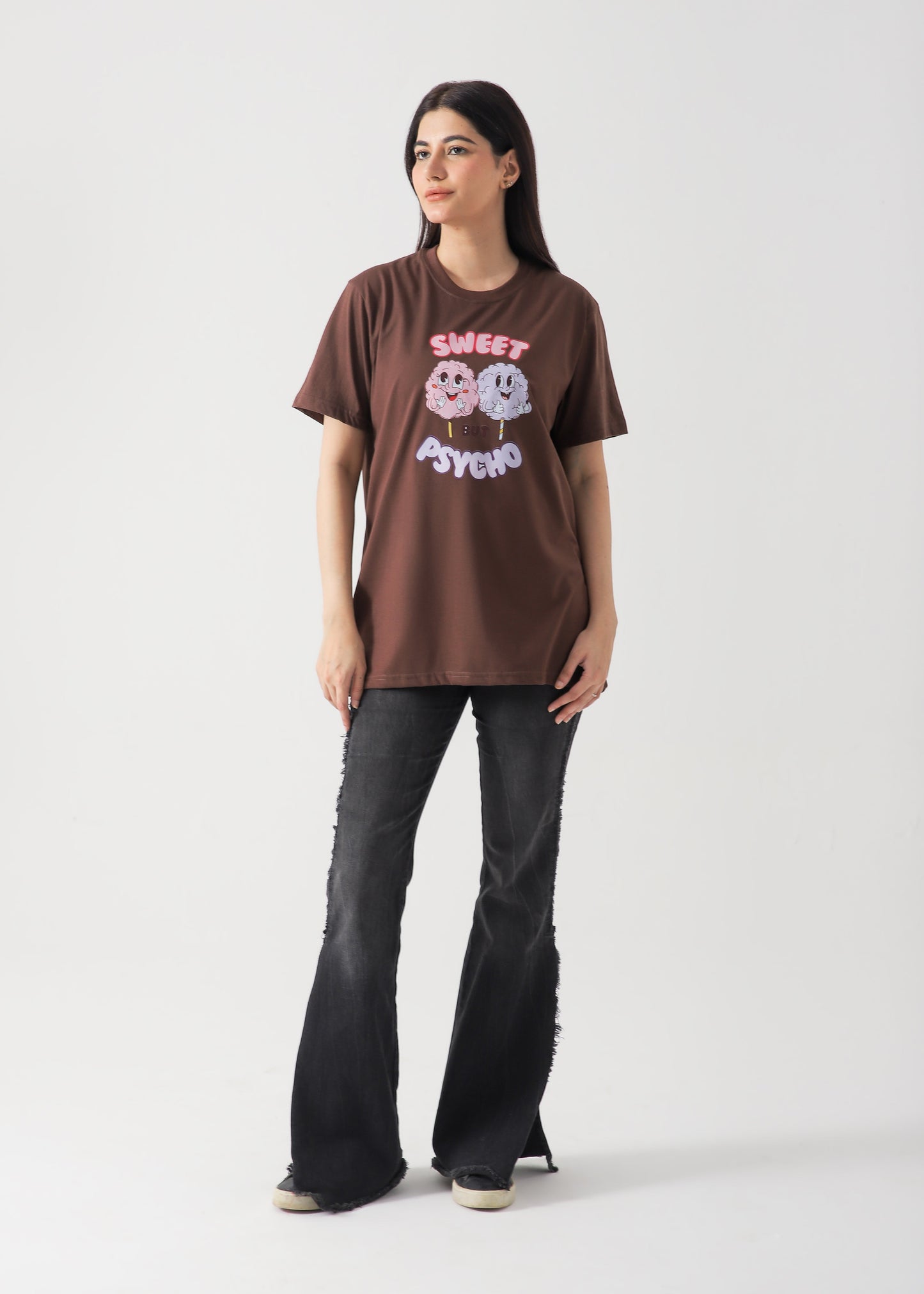 Sweet But Psycho Printed T-Shirt - Brown
