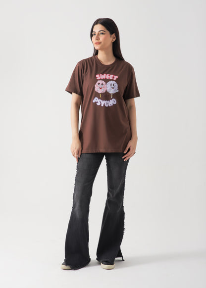 Sweet But Psycho Printed T-Shirt - Brown