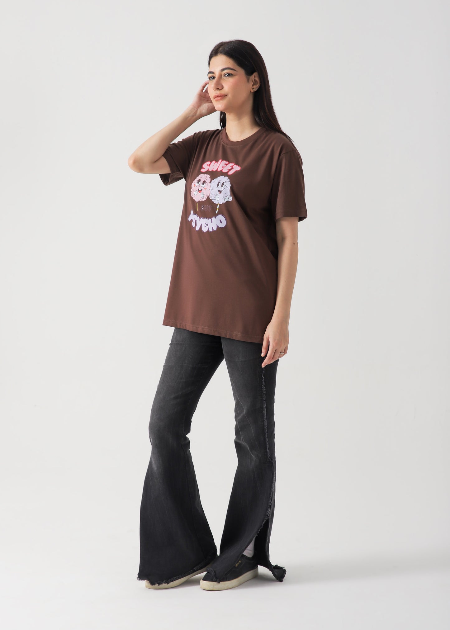 Sweet But Psycho Printed T-Shirt - Brown