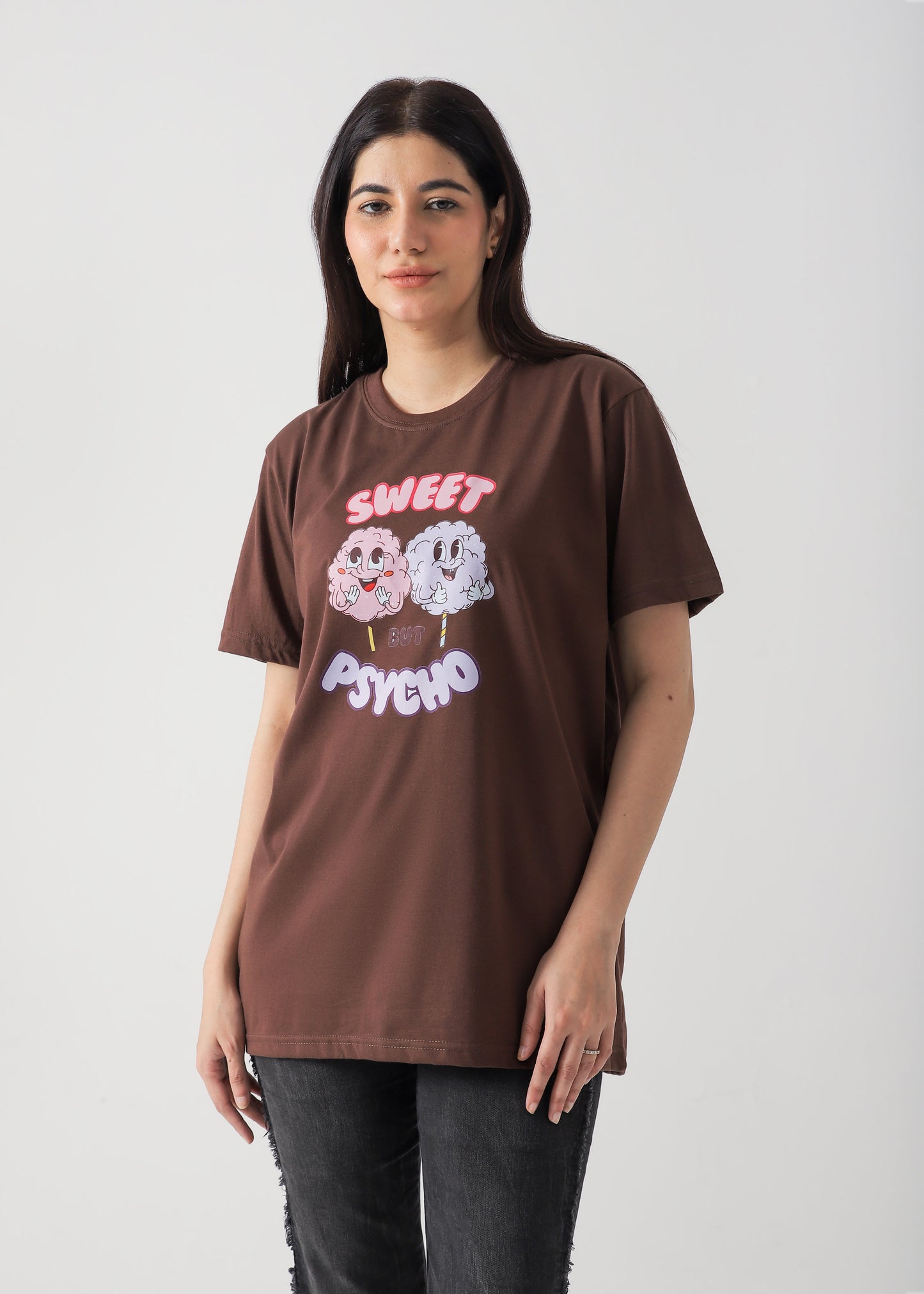 Sweet But Psycho Printed T-Shirt - Brown