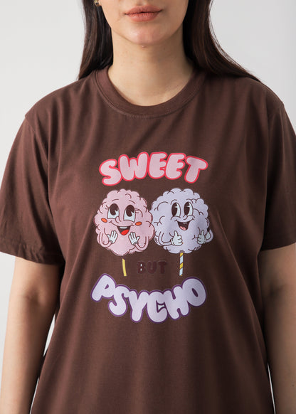 Sweet But Psycho Printed T-Shirt - Brown