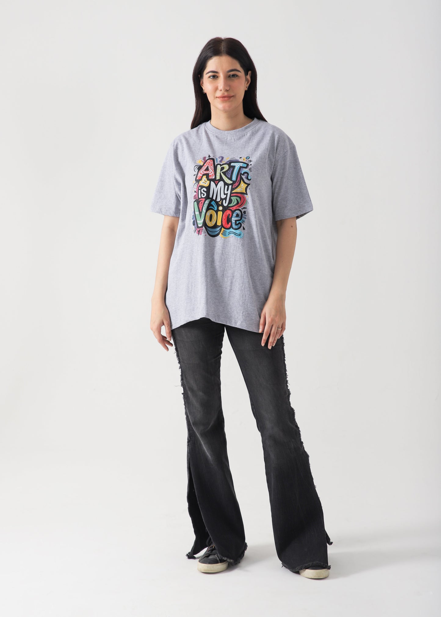 Art In My Voice  Printed T-Shirt -Hether Grey