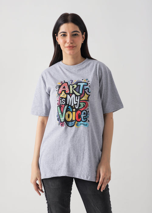 Art In My Voice  Printed T-Shirt -Hether Grey