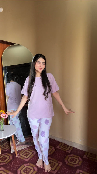 Purple Good Night  Printed Pj set