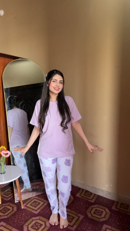 Purple Good Night  Printed Pj set