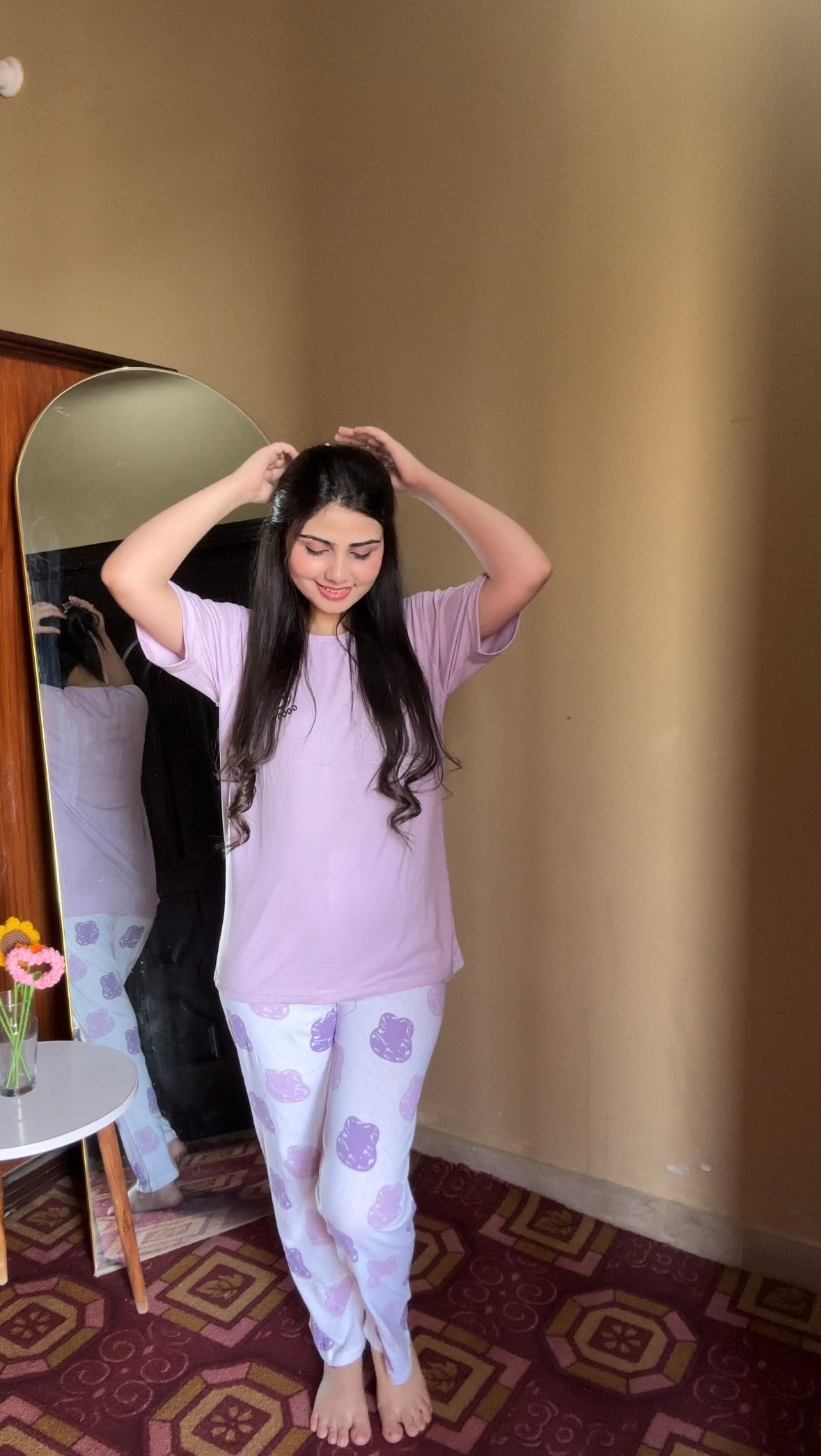 Purple Good Night  Printed Pj set
