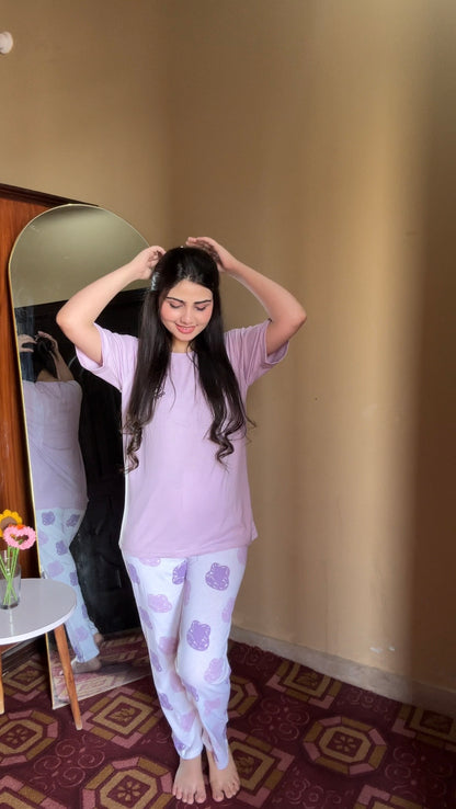 Purple Good Night  Printed Pj set