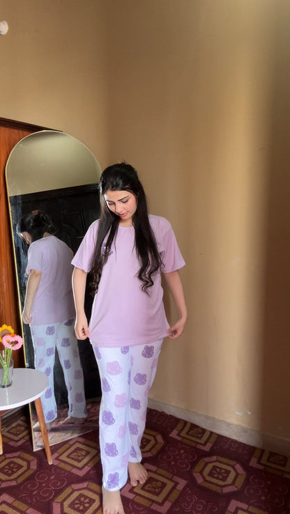 Purple Good Night  Printed Pj set