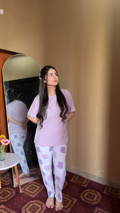 Purple Good Night  Printed Pj set
