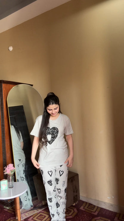 Skin Puzzle Heart Printed pj set