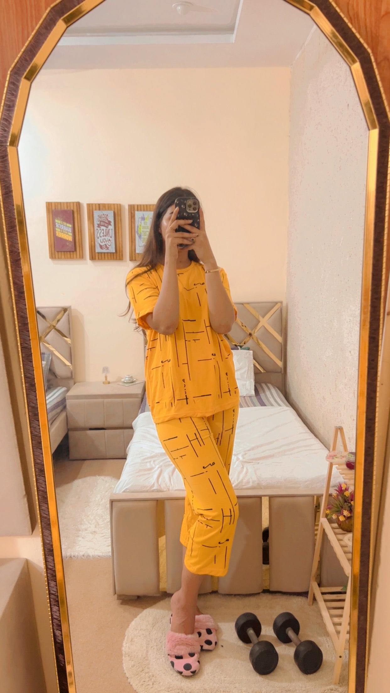 Yellow Printed Capri Night Suit