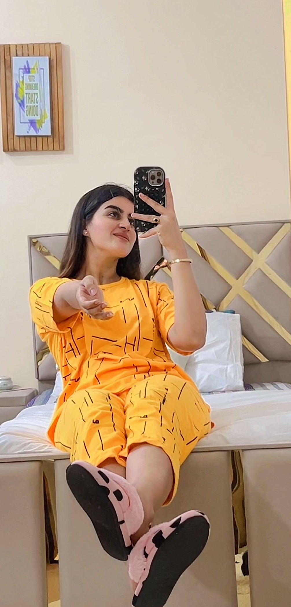 Yellow Printed Capri Night Suit