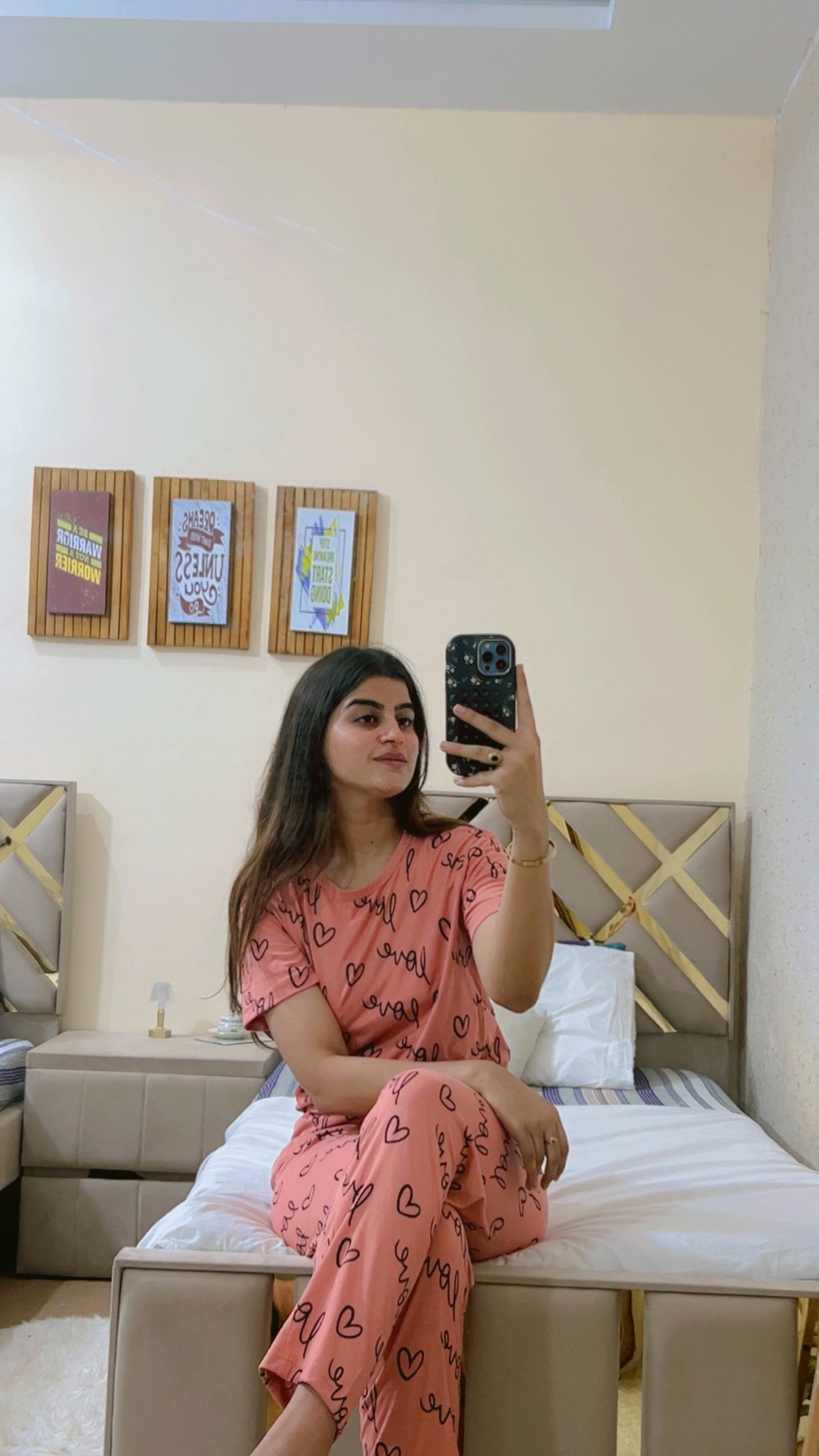 T-pink love heart printed night suit