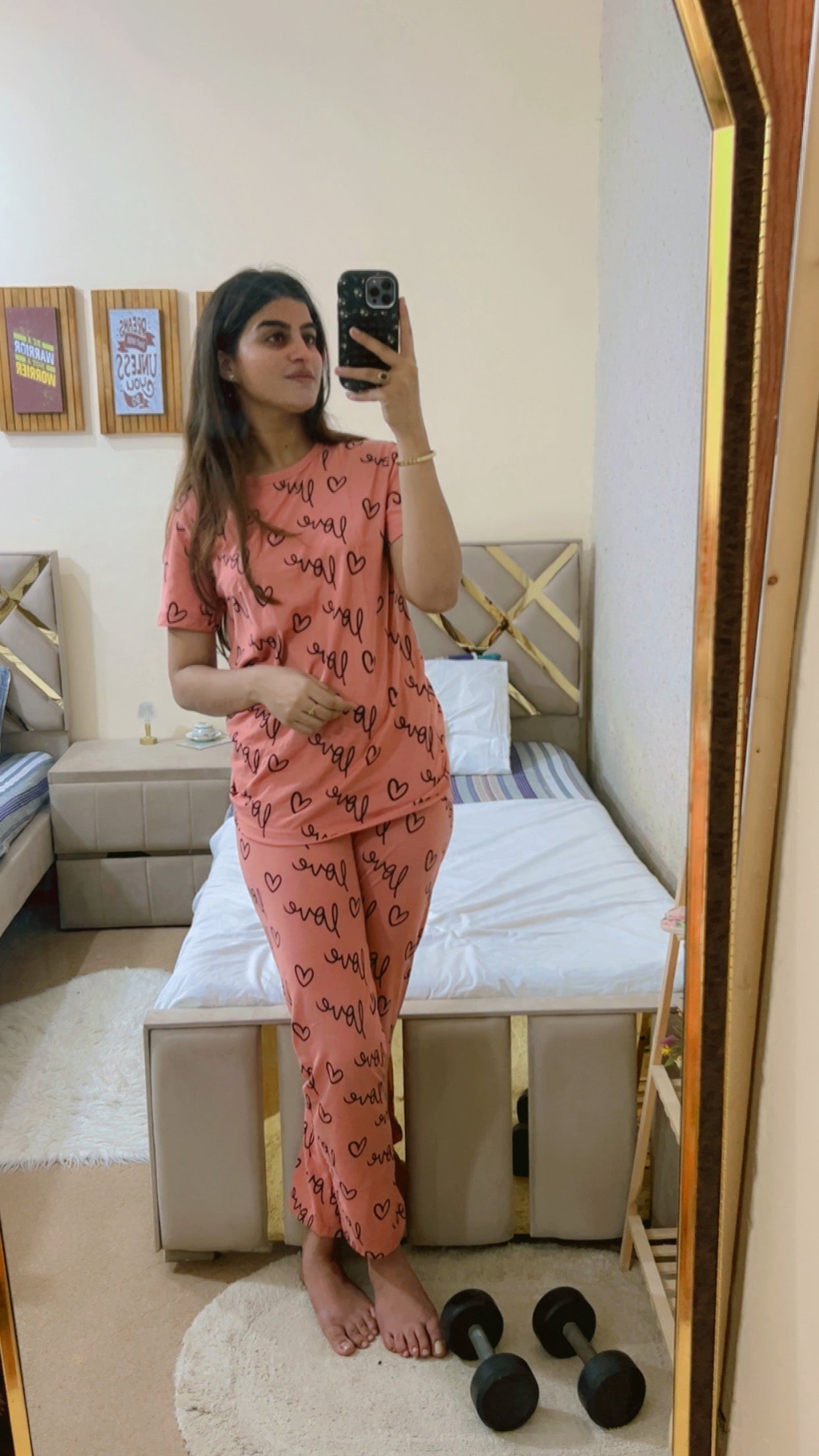 T-pink love heart printed night suit