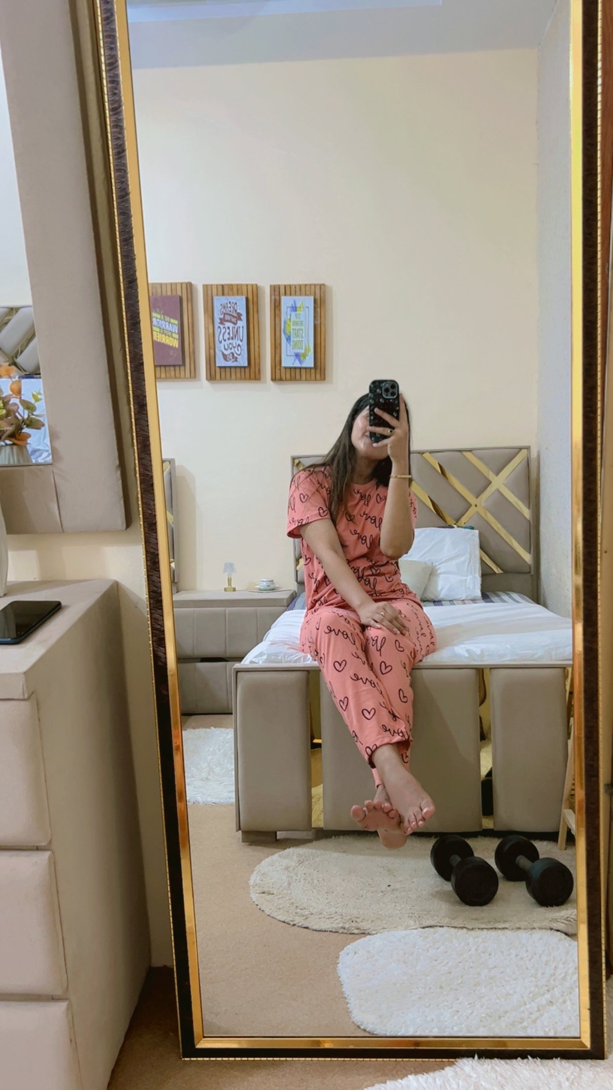 T-pink love heart printed night suit