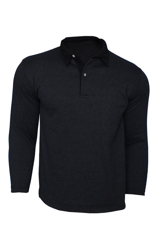 Charcoal with black multicolor Polo Collar Long Sleeves Sweatshirt